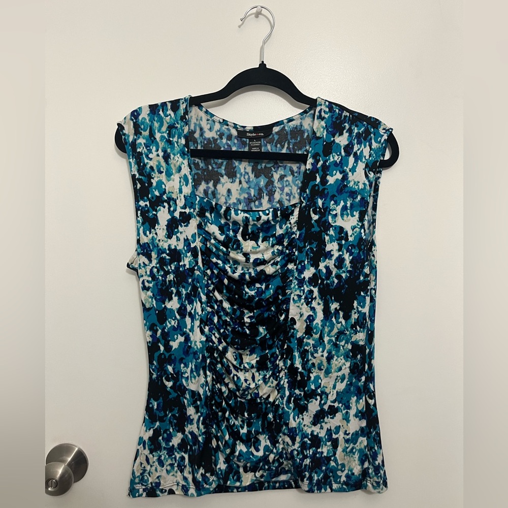 Style & Co. Blue and Black Abstract Blouse